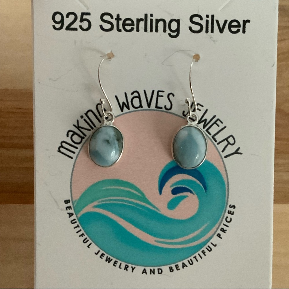 Larimar Solid 925 Sterling Silver Earrings - Picture 1 of 3